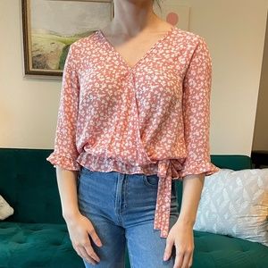 Sienna Sky pink floral wrap shirt